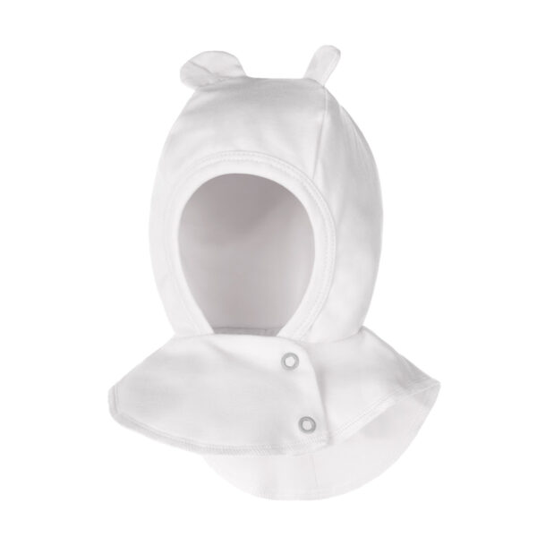 White Double-Layer Cotton Baby Balaclava with Ears