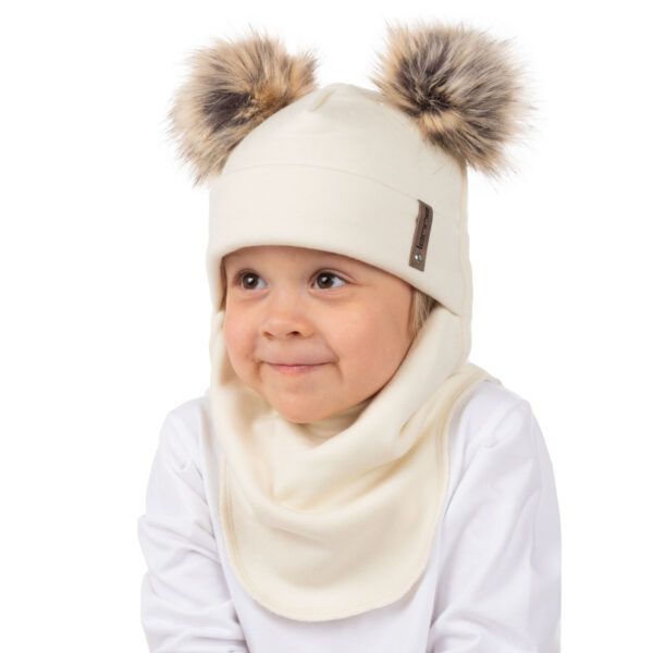 White Merino Wool Double Pom-Pom Balaclava