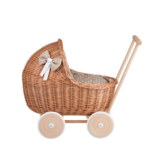 Lili Wicker Doll Pram – Beige Bedding