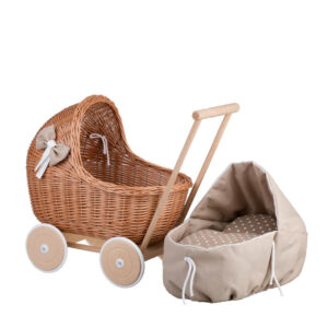 Lili Wicker Doll Pram – Beige Bedding