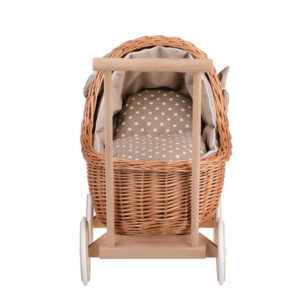Lili Wicker Doll Pram – Beige Bedding