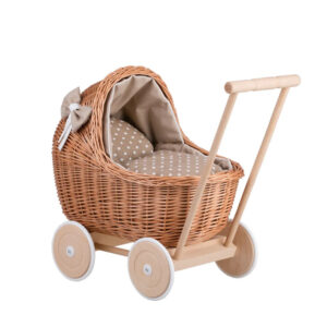 Lili Wicker Doll Pram – Beige Bedding