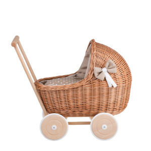 Lili Wicker Doll Pram – Beige Bedding