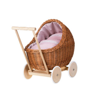 Lili Wicker Doll Pram – Pink Bedding