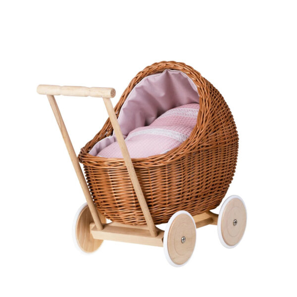 Lili Wicker Doll Pram – Pink Bedding