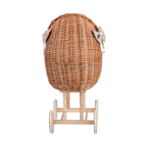 Lena Wicker Doll Stroller – Beige Bedding