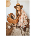 Lena Wicker Doll Stroller – Beige Bedding