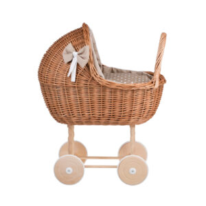 Lena Wicker Doll Stroller – Beige Bedding