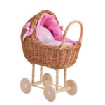 Lena Wicker Doll Stroller – Pink Bedding