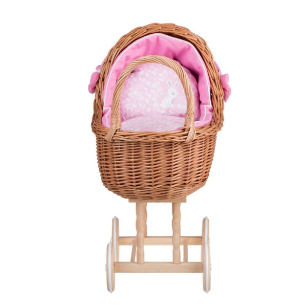 Lena Wicker Doll Stroller – Pink Bedding