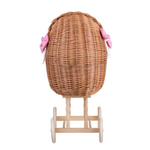 Lena Wicker Doll Stroller – Pink Bedding