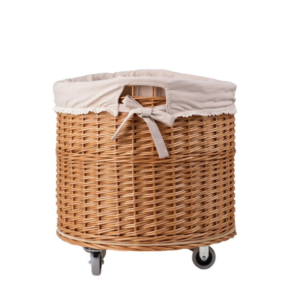 Caros Round Wicker Storage Basket on Wheels