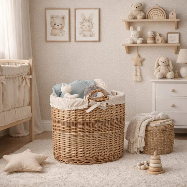 Celia Oval Wicker Storage Basket with Lace Lining