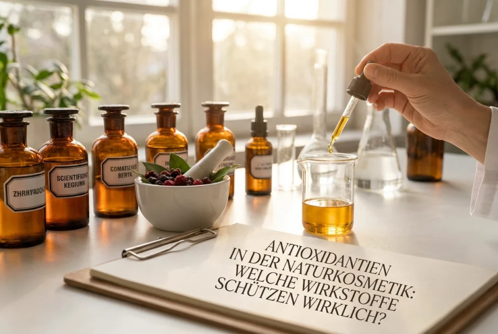 Professional header image for industry analysis: Antioxidantien in der Naturkosmetik: Welche Wirkstoffe sc...